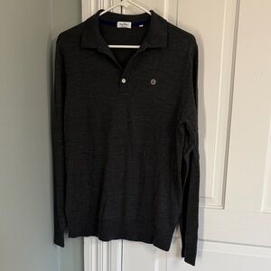 Serge Blanco Dark Gray Long Sleeve Polo Shirt Wool Blend Size Large